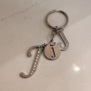 Silver Initial J Keychain with Rhinestones and multiple J charms